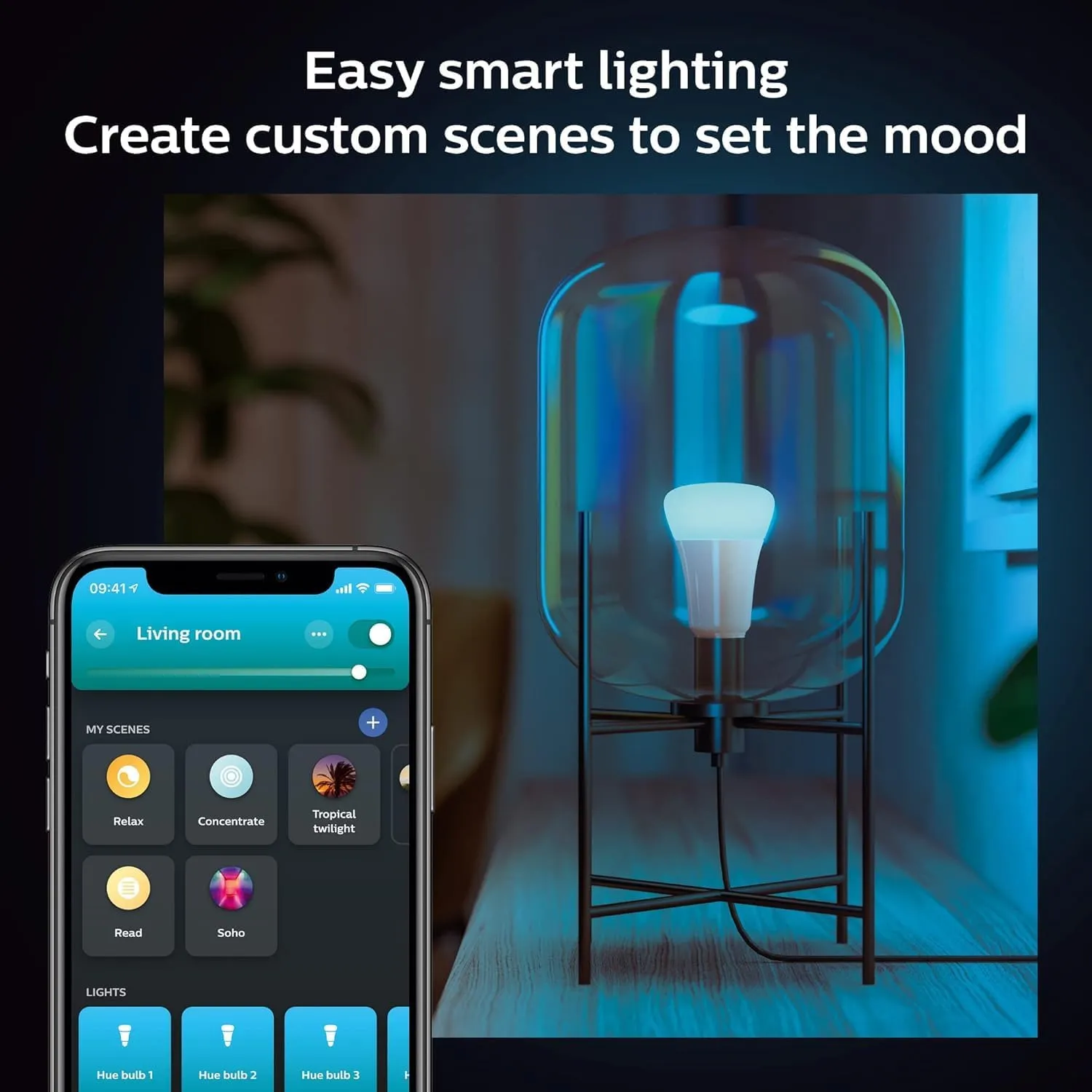 Philips Hue Smart Light Starter Kit - Includes (1) Bridge and (2) 60W A19 LED Bulb, White and Color Ambiance Color-Changing Light, 800LM, E26 - Control with App or Voice Assistant