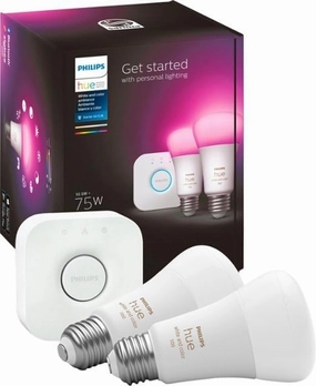 Philips Hue Color 75W A19 Smart LED Bulb 2PK   Hue Bridge - White and Color Ambiance