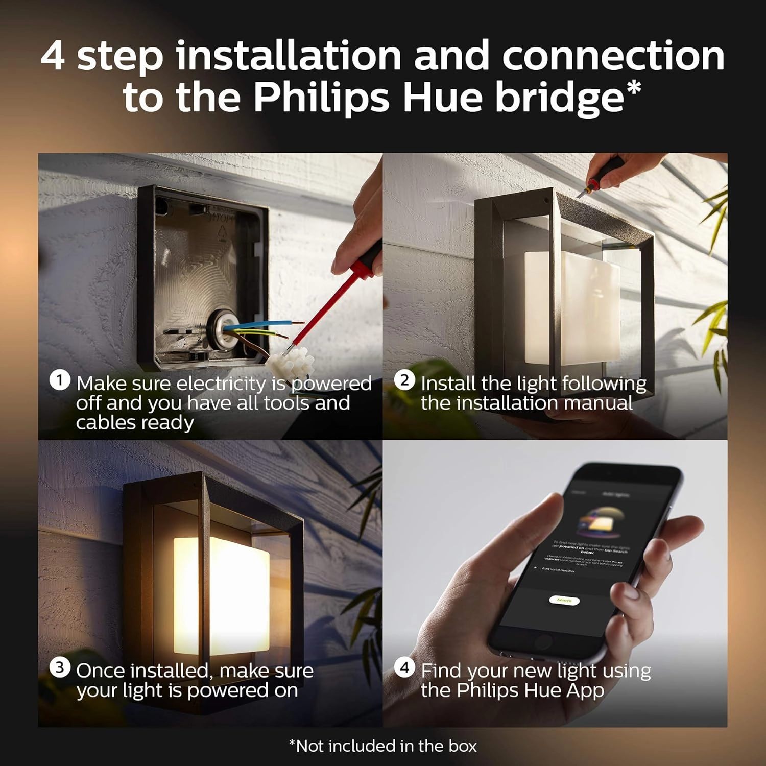 Philips Hue Econic Square Outdoor Smart Wall Light, Black - White and Color Ambiance LED Color-Changing Light - 1 Pack - Requires Hue Bridge - Control with Hue App and Voice - Weatherproof