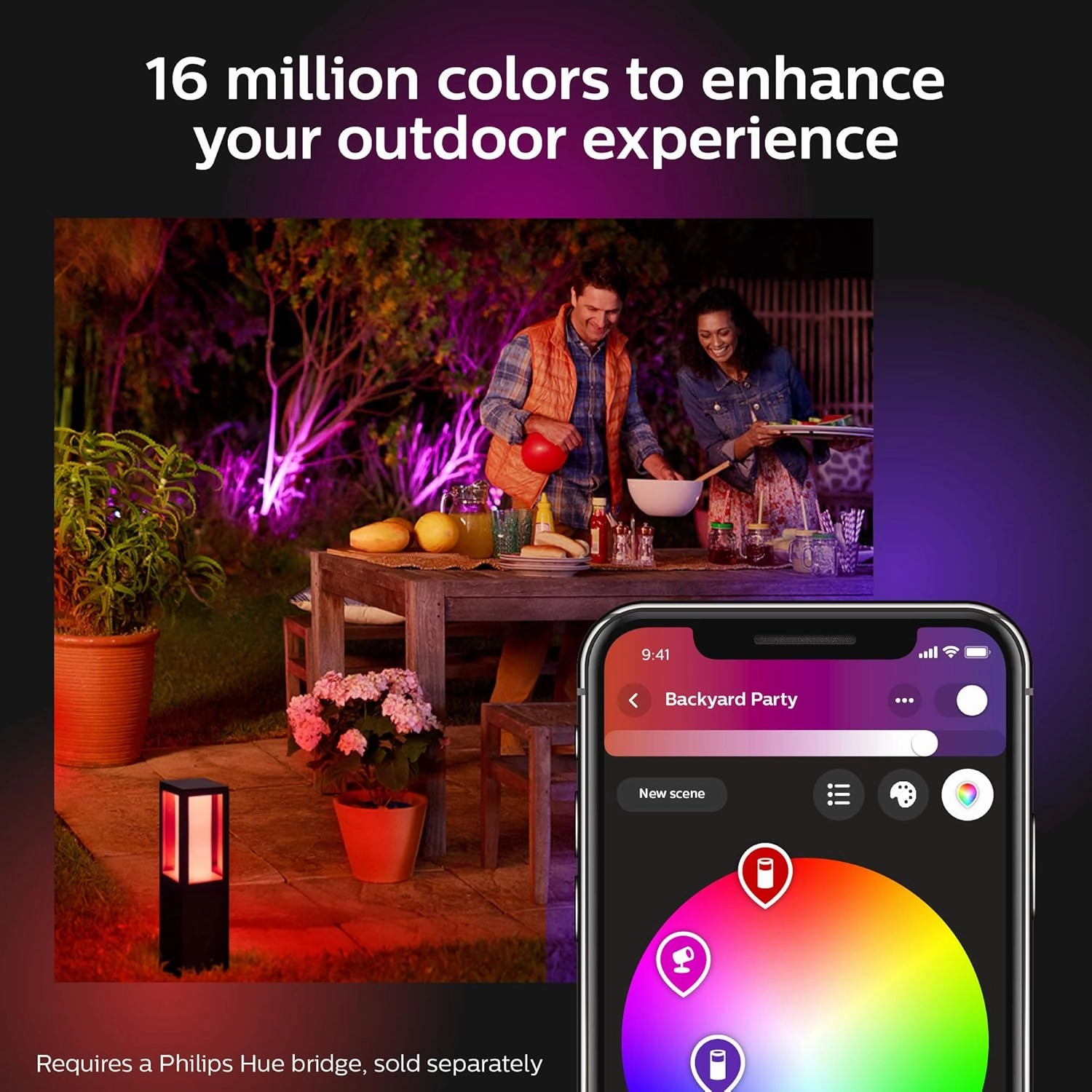 Philips Hue Econic Square Outdoor Smart Wall Light, Black - White and Color Ambiance LED Color-Changing Light - 1 Pack - Requires Hue Bridge - Control with Hue App and Voice - Weatherproof