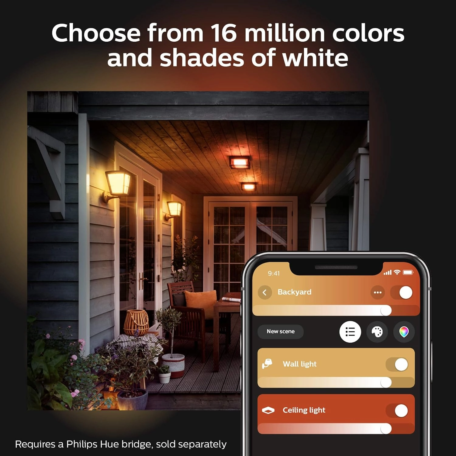 Philips Hue Econic Square Outdoor Smart Wall Light, Black - White and Color Ambiance LED Color-Changing Light - 1 Pack - Requires Hue Bridge - Control with Hue App and Voice - Weatherproof