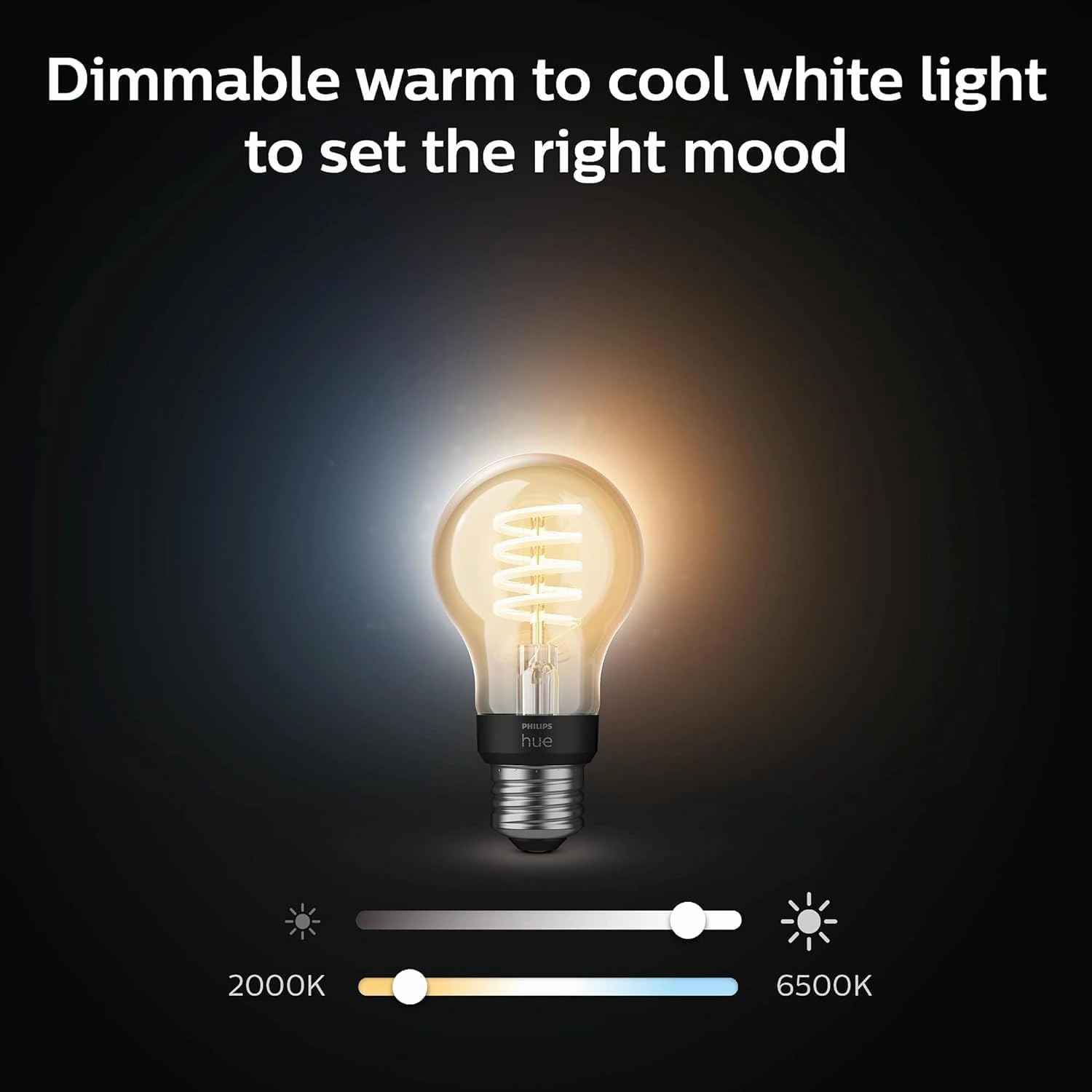 Philips Hue Smart 40W A19 Filament LED Bulb - White Ambiance Warm-to-Cool White Light - 1 Pack - 550LM - E26 - Indoor - Control with Hue App - Works with Alexa, Google Assistant and Apple Homekit