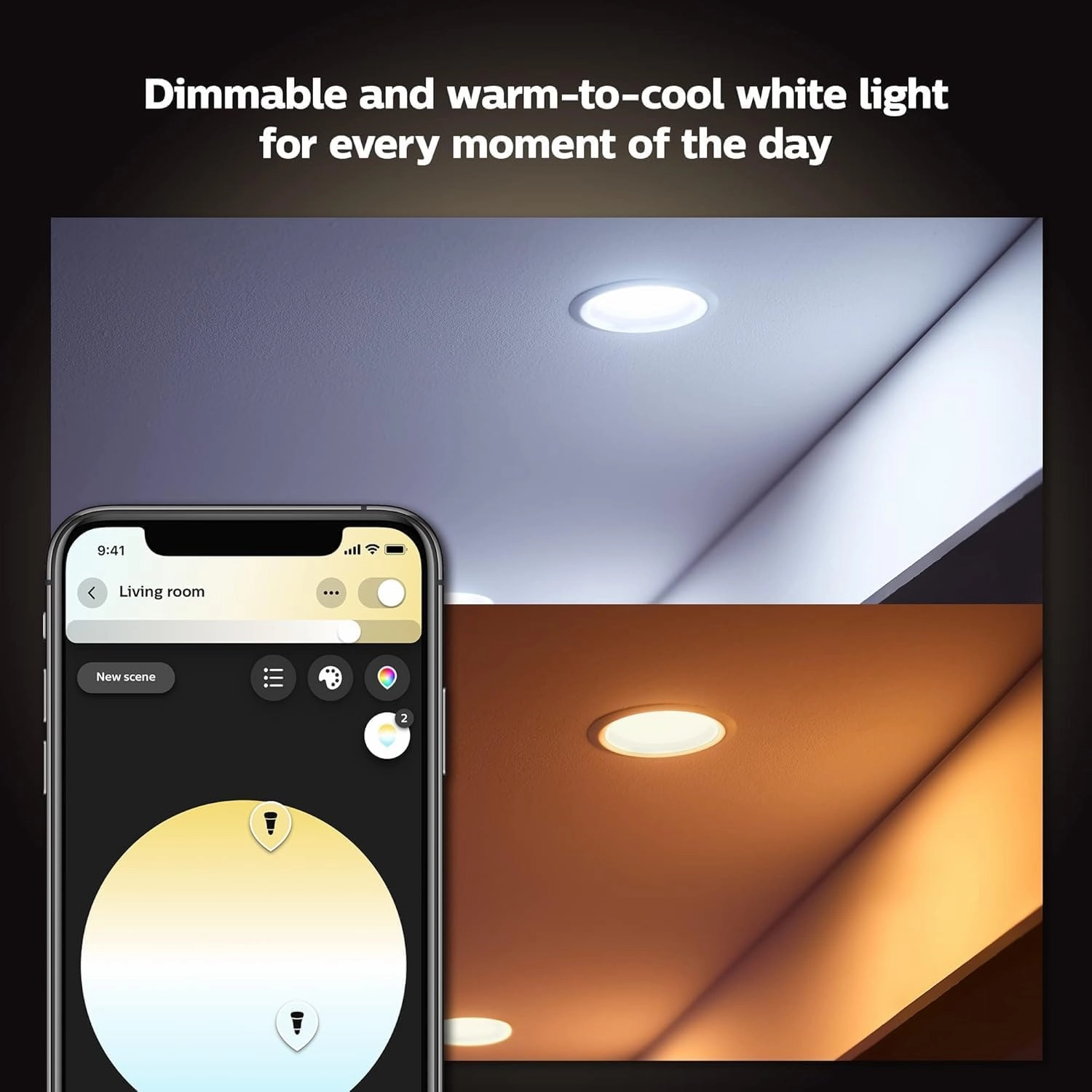Philips Hue Smart Recessed 5/6 Inch LED Downlight - White Ambiance Warm-to-Cool White Light - 1 Pack - 1100LM - Indoor - Control with Hue App - Works with Alexa, Google Assistant and Apple Homekit
