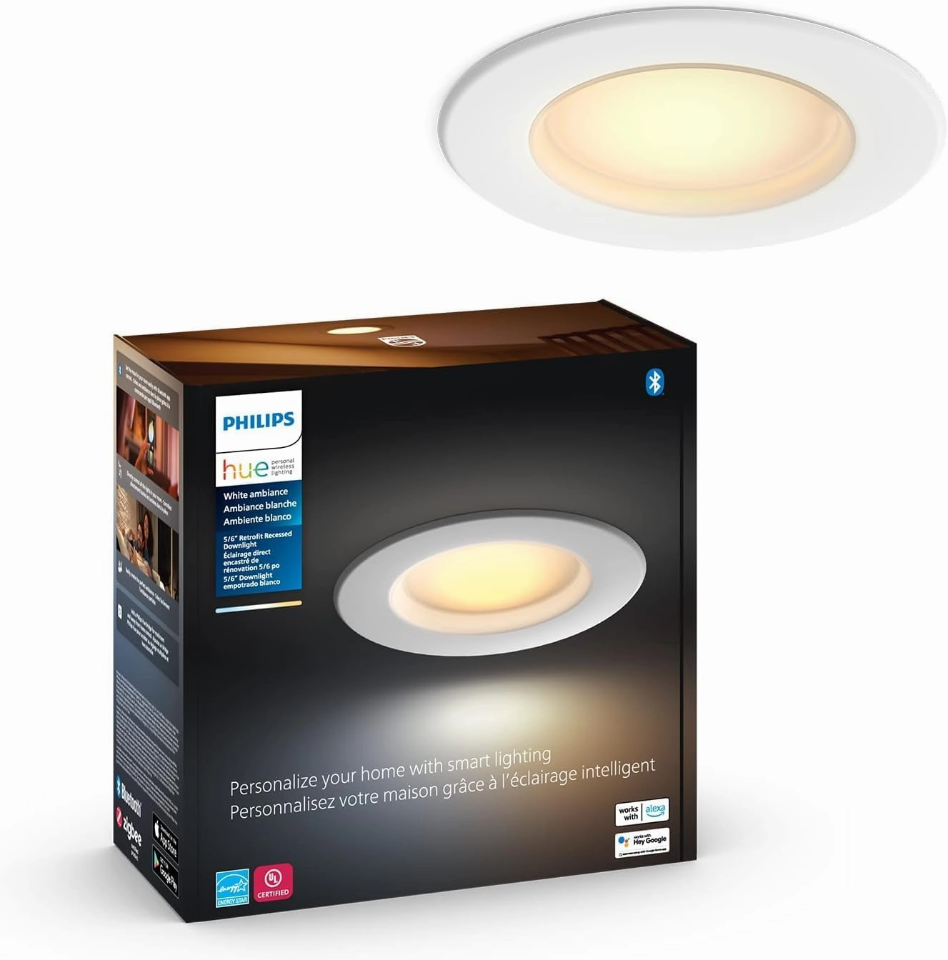 Philips Hue Smart Recessed 5/6 Inch LED Downlight - White Ambiance Warm-to-Cool White Light - 1 Pack - 1100LM - Indoor - Control with Hue App - Works with Alexa, Google Assistant and Apple Homekit