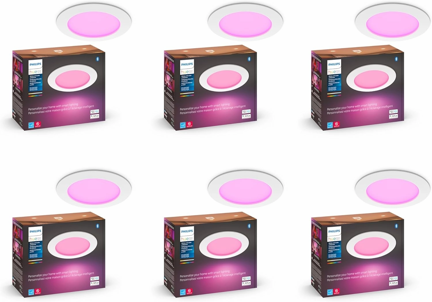 Philips Hue Smart Slim 5/6 Inch LED Downlight - White and Color Ambiance Color-Changing Light - 6 Pack - 1200LM - Indoor - Control with Hue App - Works with Alexa, Google Assistant and Apple Homekit