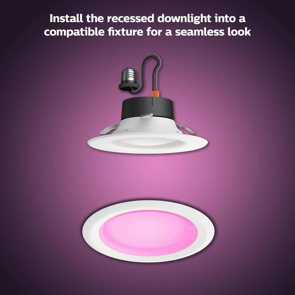 Philips Hue White and Color Ambiance Extra Bright High Lumen Dimmable LED Smart Retrofit Recessed 6" Downlight Compatible with Amazon Alexa Apple HomeKit and Google Assistant, 1-Pack