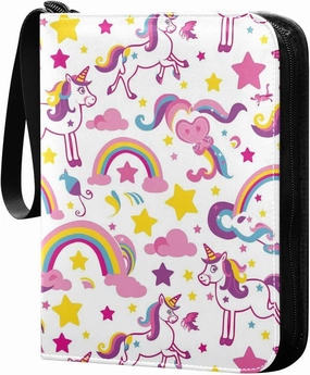 photo album photo card album, with double sided removable sleeves for game, baseball cards collection unicorns Clouds Star Cartoon Colorful