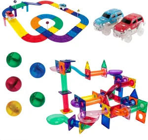 PicassoTiles 100PC Marble Run Magnetic Race Track   30PC Race Car Track, Fun & Creative Playset: STEAM Learning, Enhance Construction Skills, Hand-Eye Coordination and Fine Motor Skills, Gift Idea