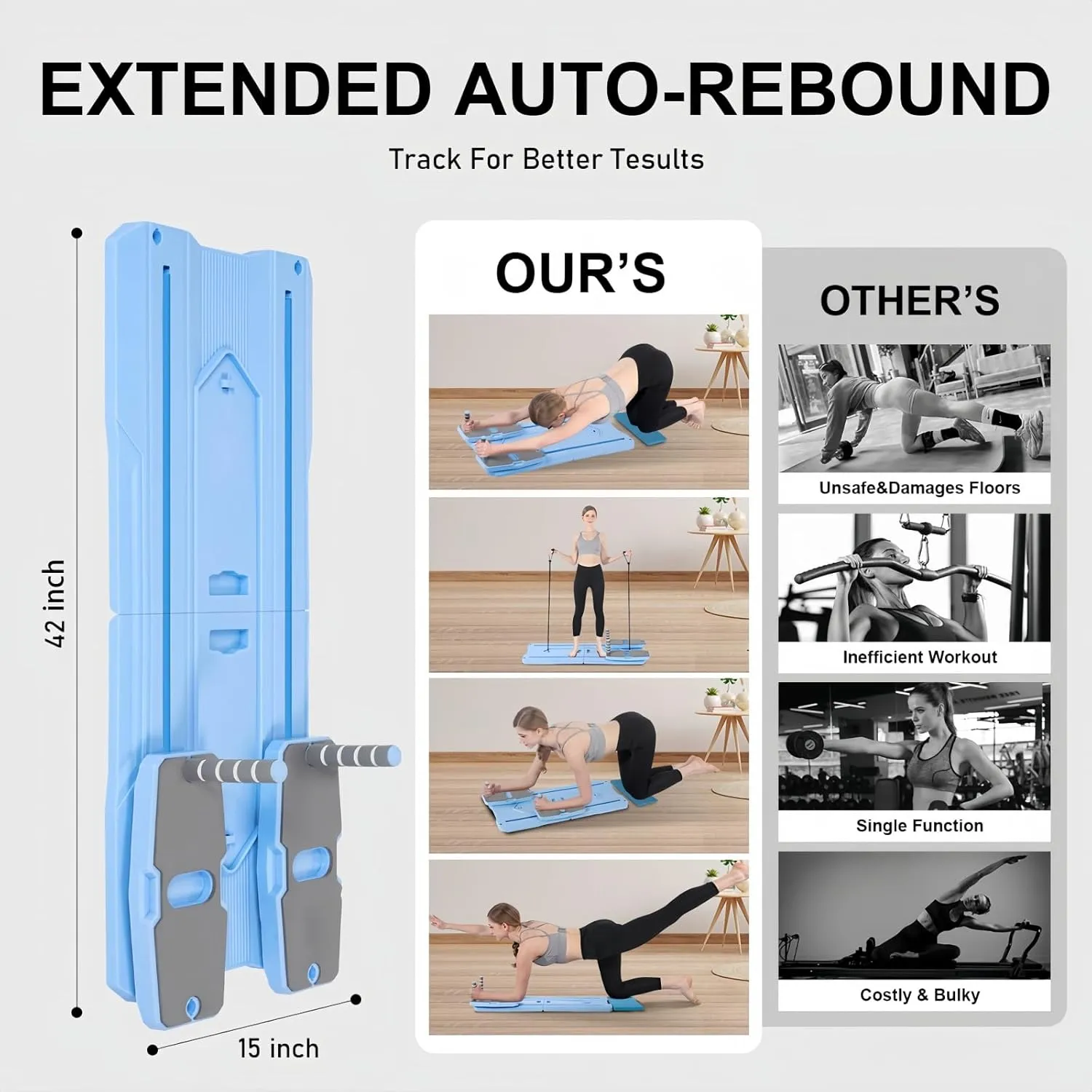 Pilates Board - 2025 Pilates Reformer Set for Full Body Workouts, Foldable Ab Core Trainer Board, Multi-Purpose Pilates Board for Home with Resistance Bands, Ideal for Women & Men