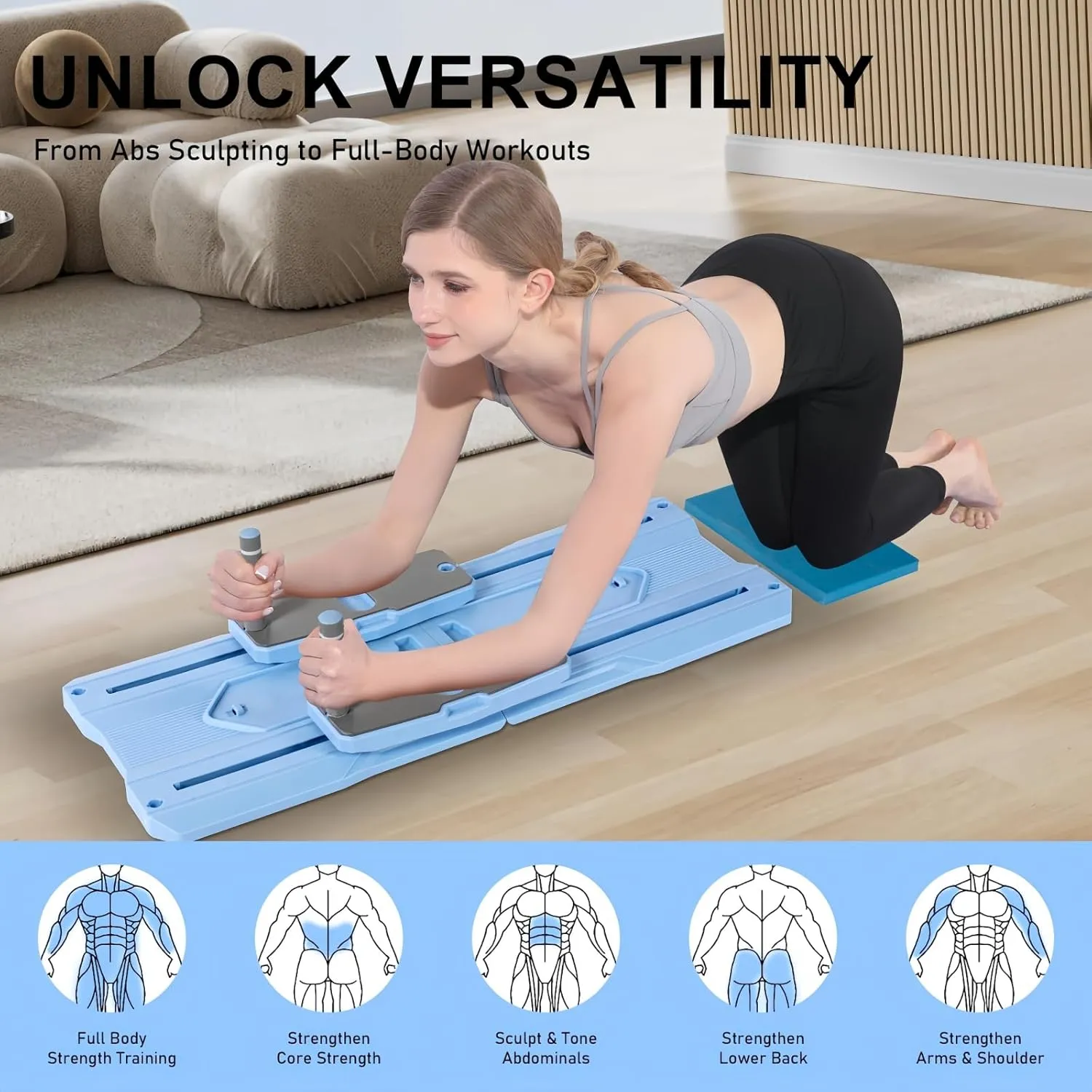 Pilates Board - 2025 Pilates Reformer Set for Full Body Workouts, Foldable Ab Core Trainer Board, Multi-Purpose Pilates Board for Home with Resistance Bands, Ideal for Women & Men