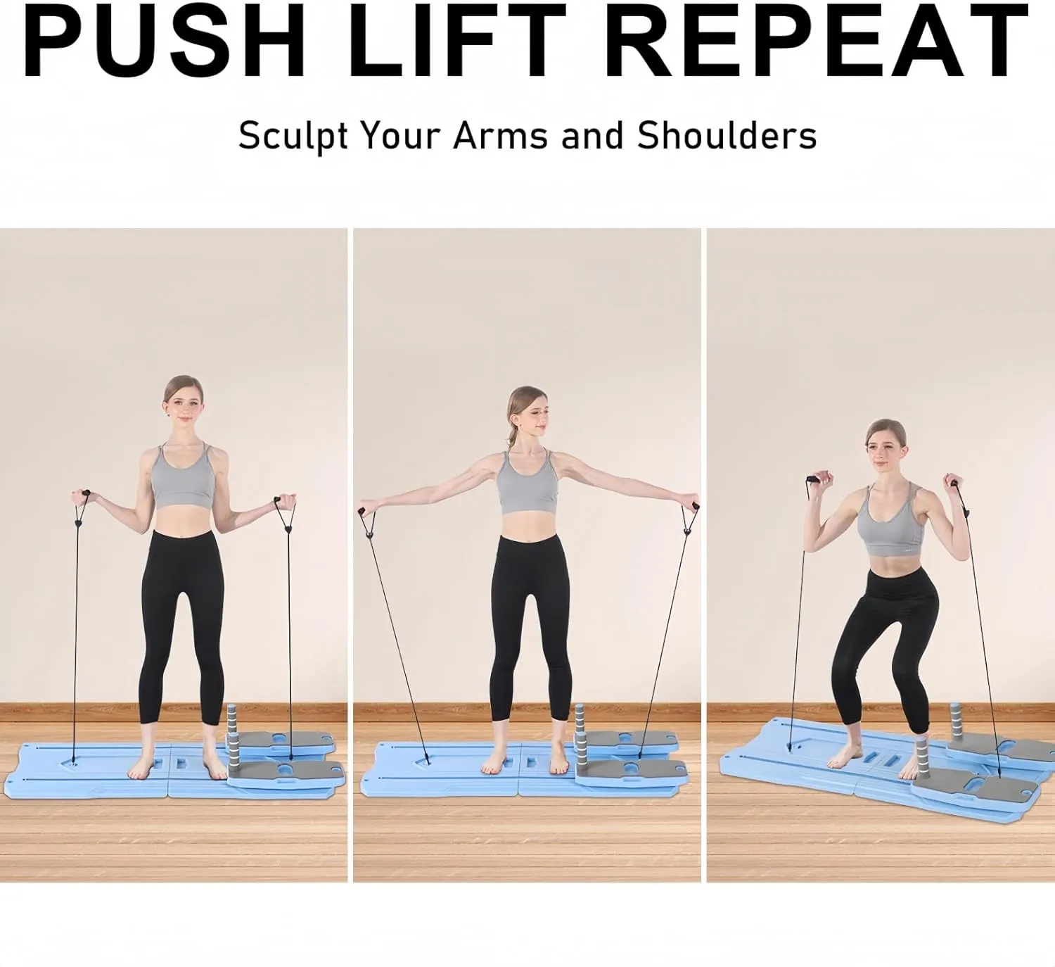 Pilates Board - 2025 Pilates Reformer Set for Full Body Workouts, Foldable Ab Core Trainer Board, Multi-Purpose Pilates Board for Home with Resistance Bands, Ideal for Women & Men