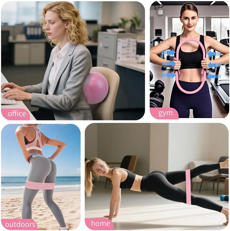 Pilates Ring Set, 14" Magic Circle, Long & Loop Resistance Bands, Soft Pilates Ball, Grip Socks,Puller, Home Workout Equipment for Women & Beginners to Tone, Flexibility & Core Strength