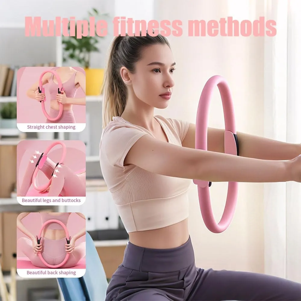 Pilates Ring Set, 14" Magic Circle, Long & Loop Resistance Bands, Soft Pilates Ball, Grip Socks,Puller, Home Workout Equipment for Women & Beginners to Tone, Flexibility & Core Strength
