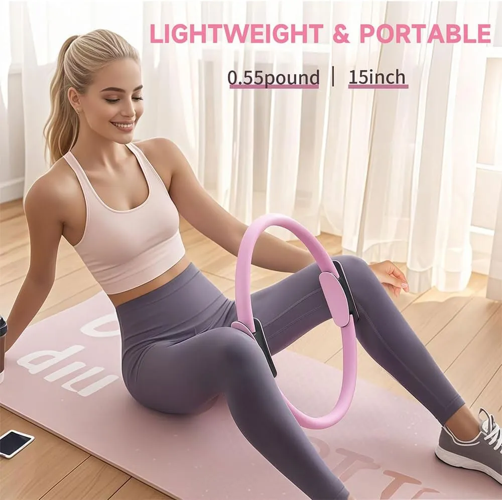 Pilates Ring Set, 14" Magic Circle, Long & Loop Resistance Bands, Soft Pilates Ball, Grip Socks,Puller, Home Workout Equipment for Women & Beginners to Tone, Flexibility & Core Strength