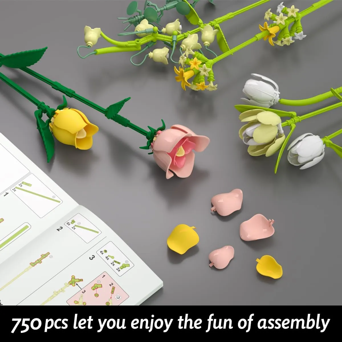 Pink Roses Bouquet Building Set for Adults - Artificial Flowers Botanical Collection for Home Decor & Table Centerpieces - Creative Gift for Women, Plant & Flower Lovers