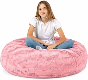 Pink Color 4 Foot Faux Fur Big Bean Bag Chair, Size: 48" L X 48" W X 16" H | Incredibly Soft Removable and Machine-Washable Cover with Childproof Zipper Lock