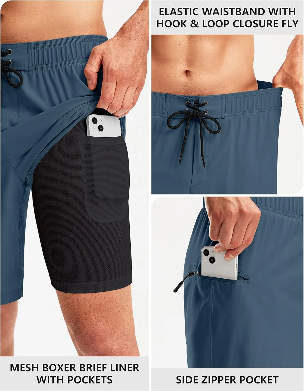Pinkbomb Men's Swim Trunks with Compression Liner 9 Inch Quick Dry Swimsuit Swimming Swim Board Shorts for Men with Pockets