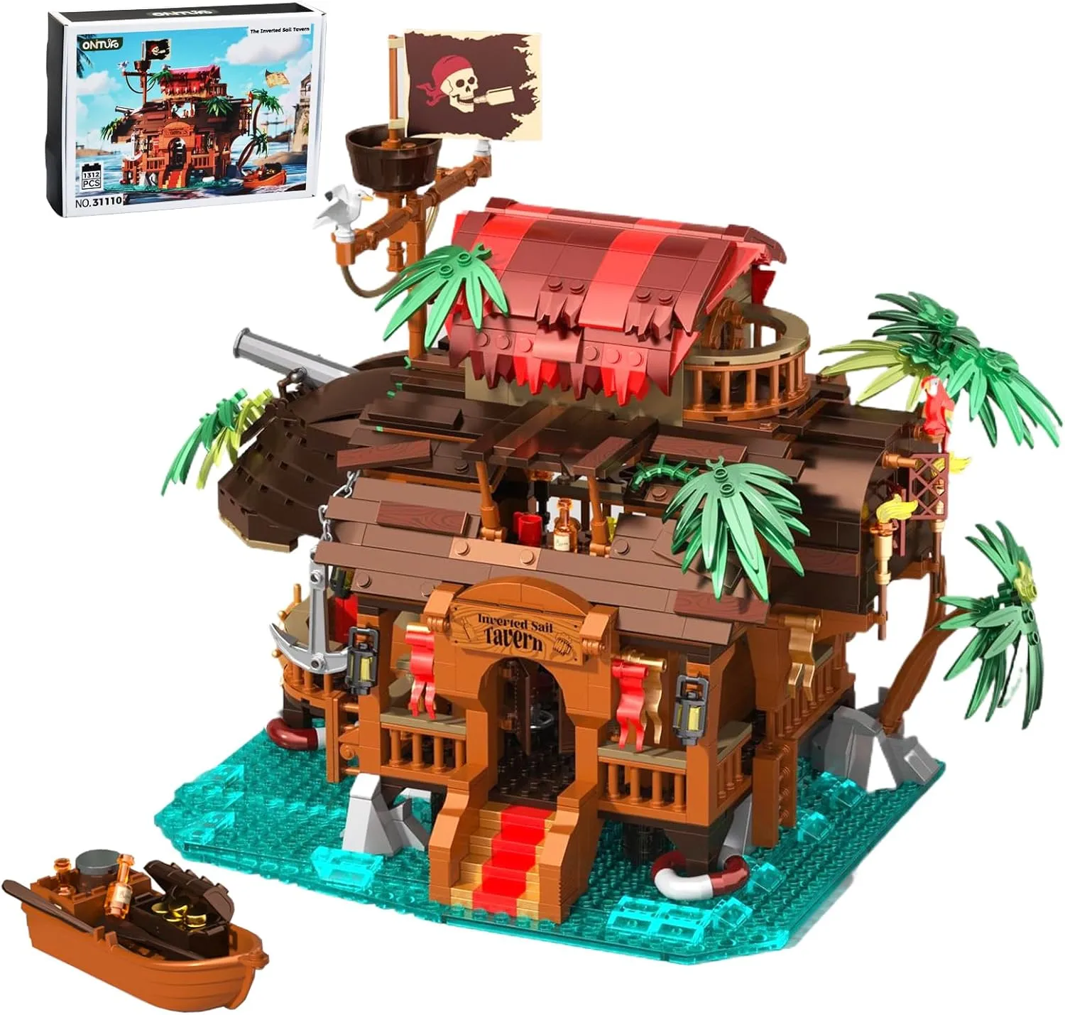 Pirate Ship Tavern Building Set for Adult, Boat House Architecture Collection Toy with Light, Home Office Decor and Creative Gift for Boys 8-14(1312pcs)