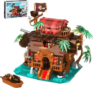 Pirate Ship Tavern Building Set for Adult, Boat House Architecture Collection Toy with Light, Home Office Decor and Creative Gift for Boys 8-14(1312pcs)