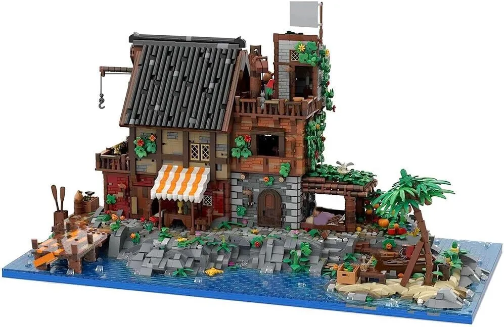 Pirate's Island with Dock, Vegetable Garden, Stable 8629 Pieces MOC Build for Age 18 