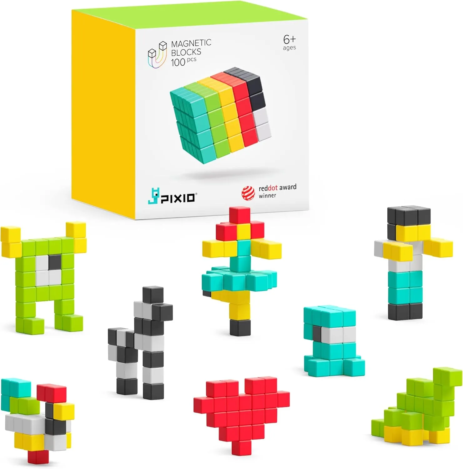 PIXIO-100 - Tiny Magnetic Blocks Building Toy in The Pixel Art Style with Free App - 5/16" Plastic Cubes with 6 Magnets Inside - Open Ended Toy - Creativity Toy for Ages 6 