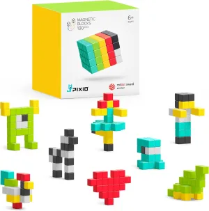 PIXIO-100 - Tiny Magnetic Blocks Building Toy in The Pixel Art Style with Free App - 5/16" Plastic Cubes with 6 Magnets Inside - Open Ended Toy - Creativity Toy for Ages 6 