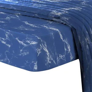 Pizuna Pure 100% Cotton Queen Fitted Sheet Only, Luxurious 400 Thread Count Long Staple Cotton Sateen Weave 15" Deep Pocket Fitted Sheet (Combed Marble Blue Queen Fitted Sheet Cotton)