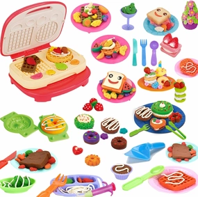 Play Color Dough Sets for Kids,Kitchen Creations Waffle Maker Machine Food Cooking 32PCS Clay and Accessories Tools Kits Dough Playset Gifts Toys for Art and Craft Party for Kids