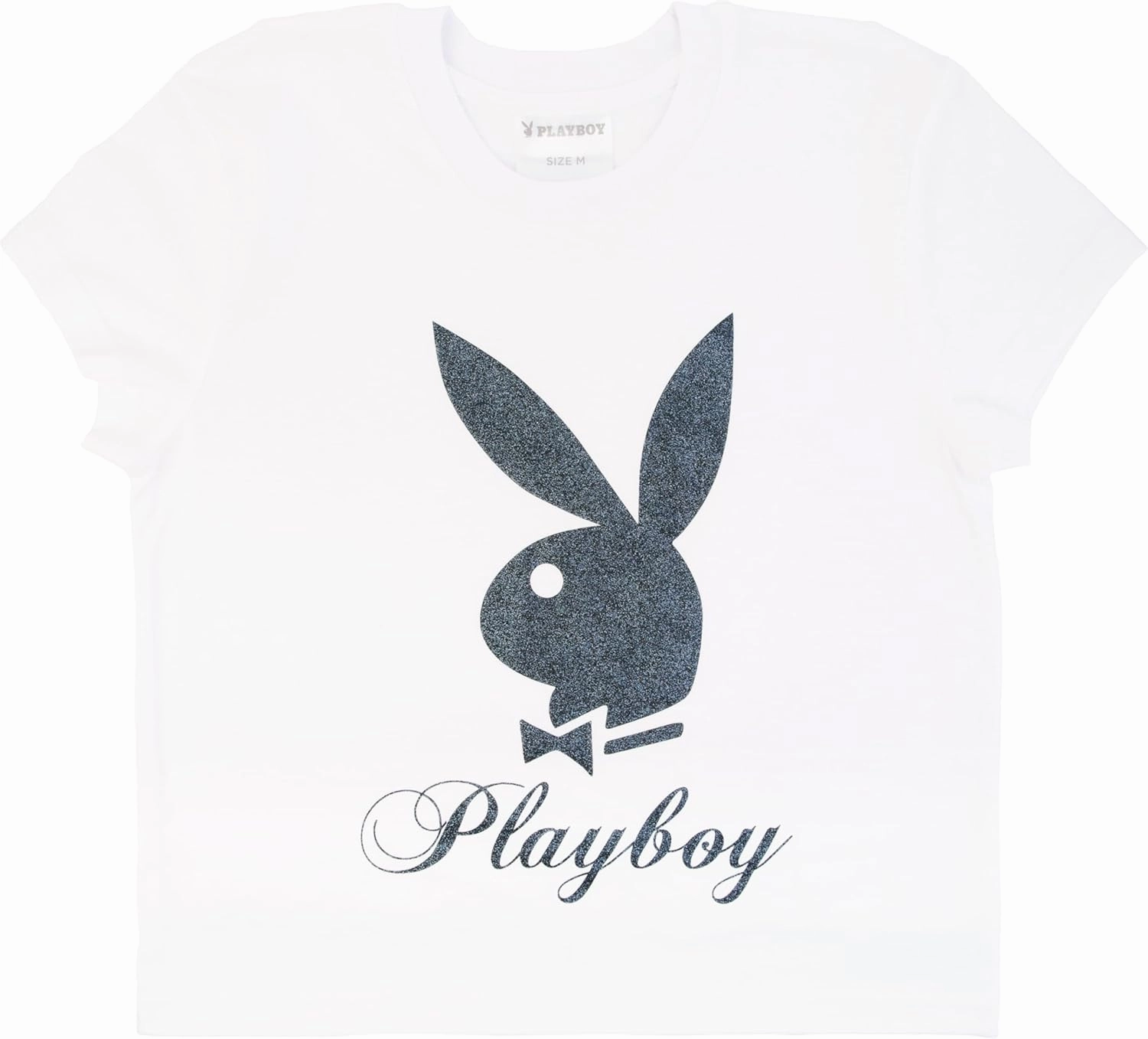 PLAYBOY Womens Soft Cotton Blend Babydoll Tee Shirt with Faux Rhinestone Print Or Glitter Sizes S-XL