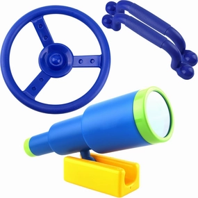 Playground Accessories Swingset Plastic Pirate Ship Steering Wheel Safety Handles Telescope for Kids Outdoor Playground Treehouse Jungle Gym Accessories (4 Pcs- Blue Set)