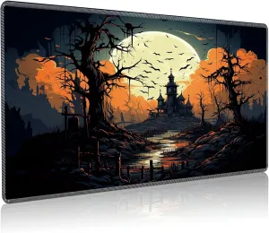 Playmat for MTG, 24 x 14 inches Game Play Mat for MTG TCG and Other Card Games, Trading Card Game Play Mat Desk Mats with Stitched Edges Non-Slip Base, Halloween Night B