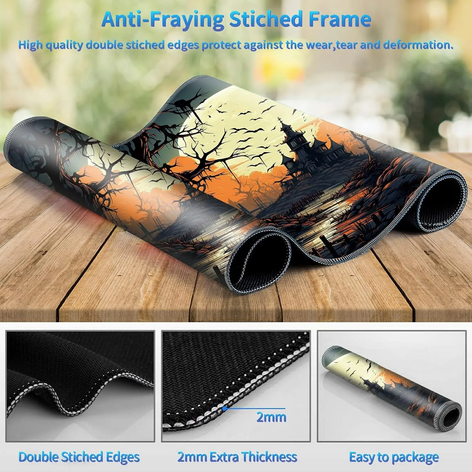 Playmat for MTG, 24 x 14 inches Game Play Mat for MTG TCG and Other Card Games, Trading Card Game Play Mat Desk Mats with Stitched Edges Non-Slip Base, Halloween Night B