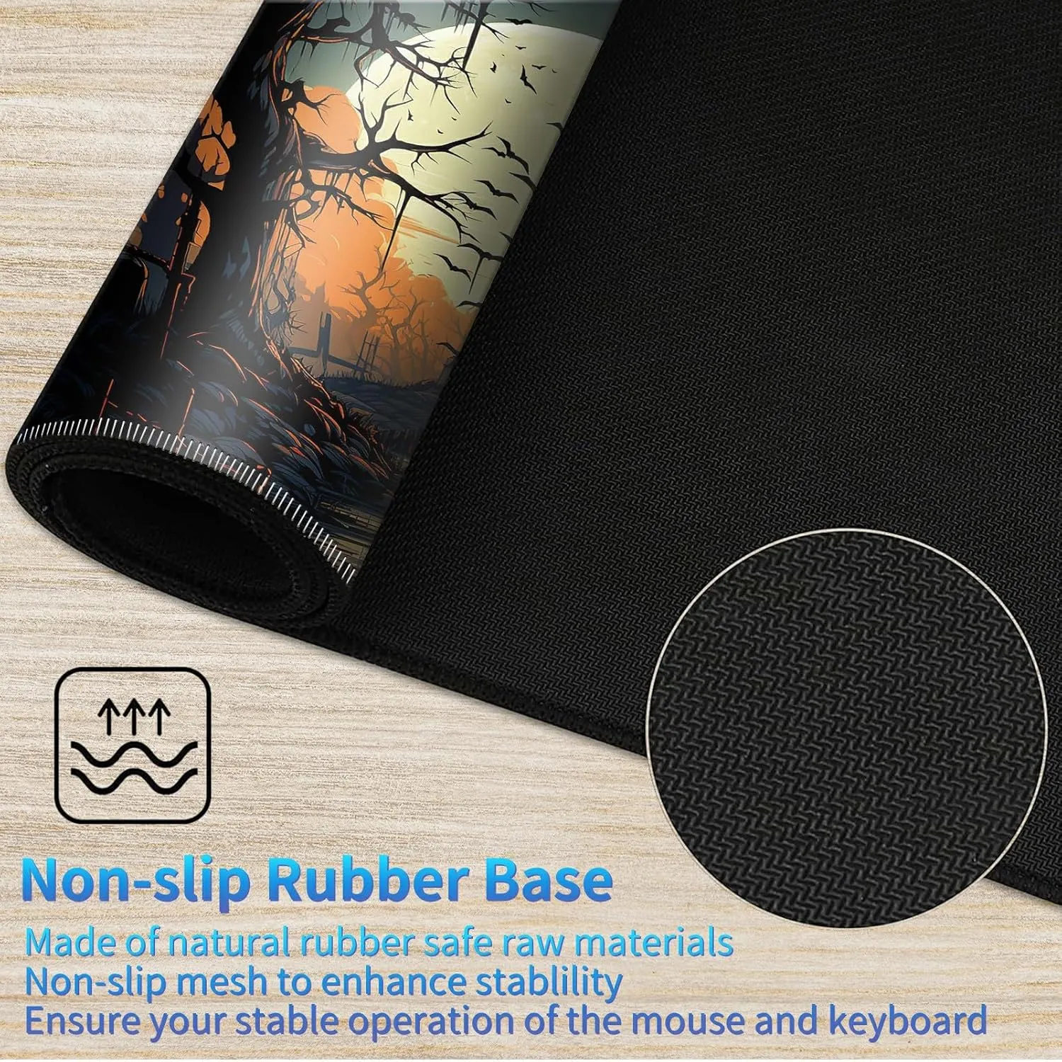 Playmat for MTG, 24 x 14 inches Game Play Mat for MTG TCG and Other Card Games, Trading Card Game Play Mat Desk Mats with Stitched Edges Non-Slip Base, Halloween Night B