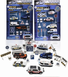 Playset, Forest & Twelfth Kids Set of 2 15pcs Die Cast Mini Police Car Toy Set for Kids & Toddlers, Promotes Creative Pretend Play, Skill Development, Fun All-Occasion Gift Idea (Police Playset)