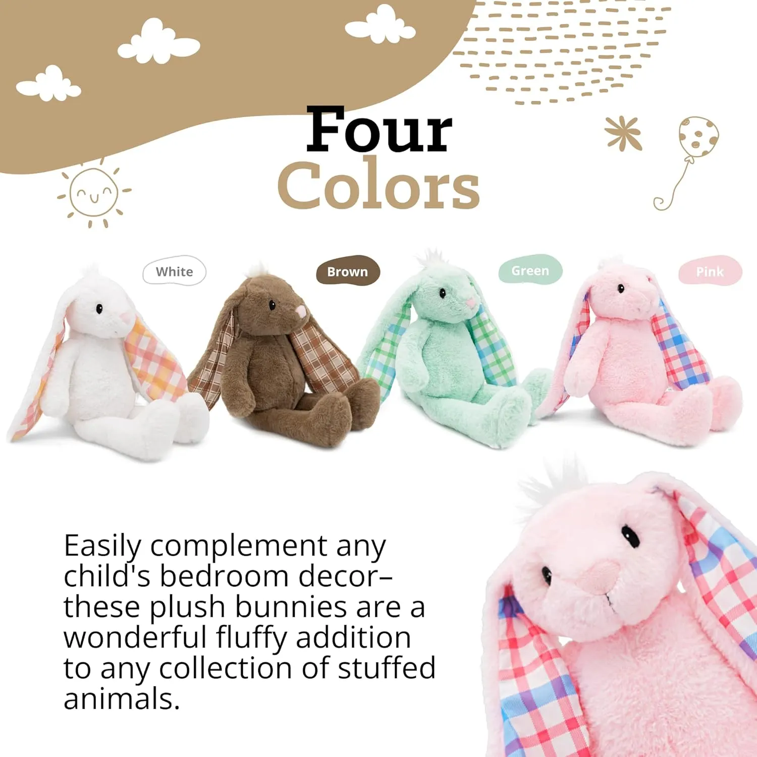 Plushible Easter Bunny Stuffed Animal, 18" (Pink) - Plush, Soft Embroidered Stuffed Bunny Toy for Kids, Newborns, Boys & Girls, Cuddly and Adorable Plush Toys