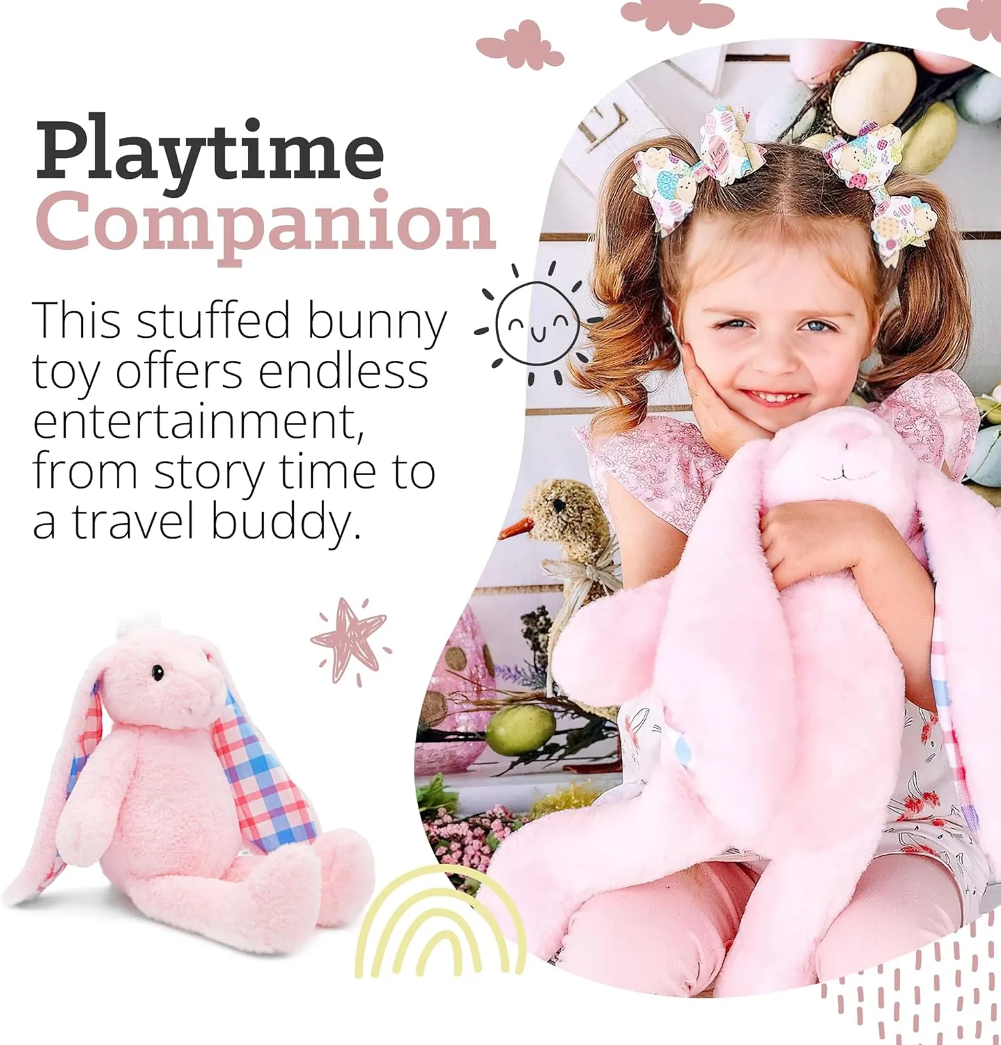 Plushible Easter Bunny Stuffed Animal, 18" (Pink) - Plush, Soft Embroidered Stuffed Bunny Toy for Kids, Newborns, Boys & Girls, Cuddly and Adorable Plush Toys