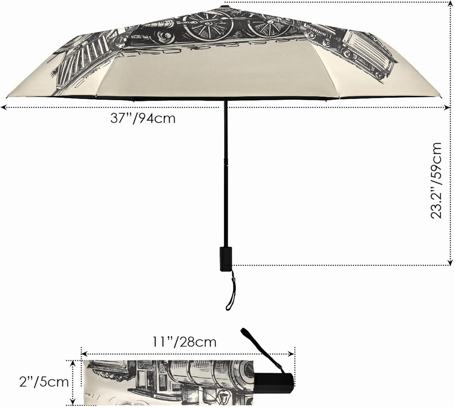 Poeticcity Folding Umbrella, Anti-UV 3 Folds Lightweight Parasol, Compact Windproof Strong Umbrellas for Car Travel Sun & Rain