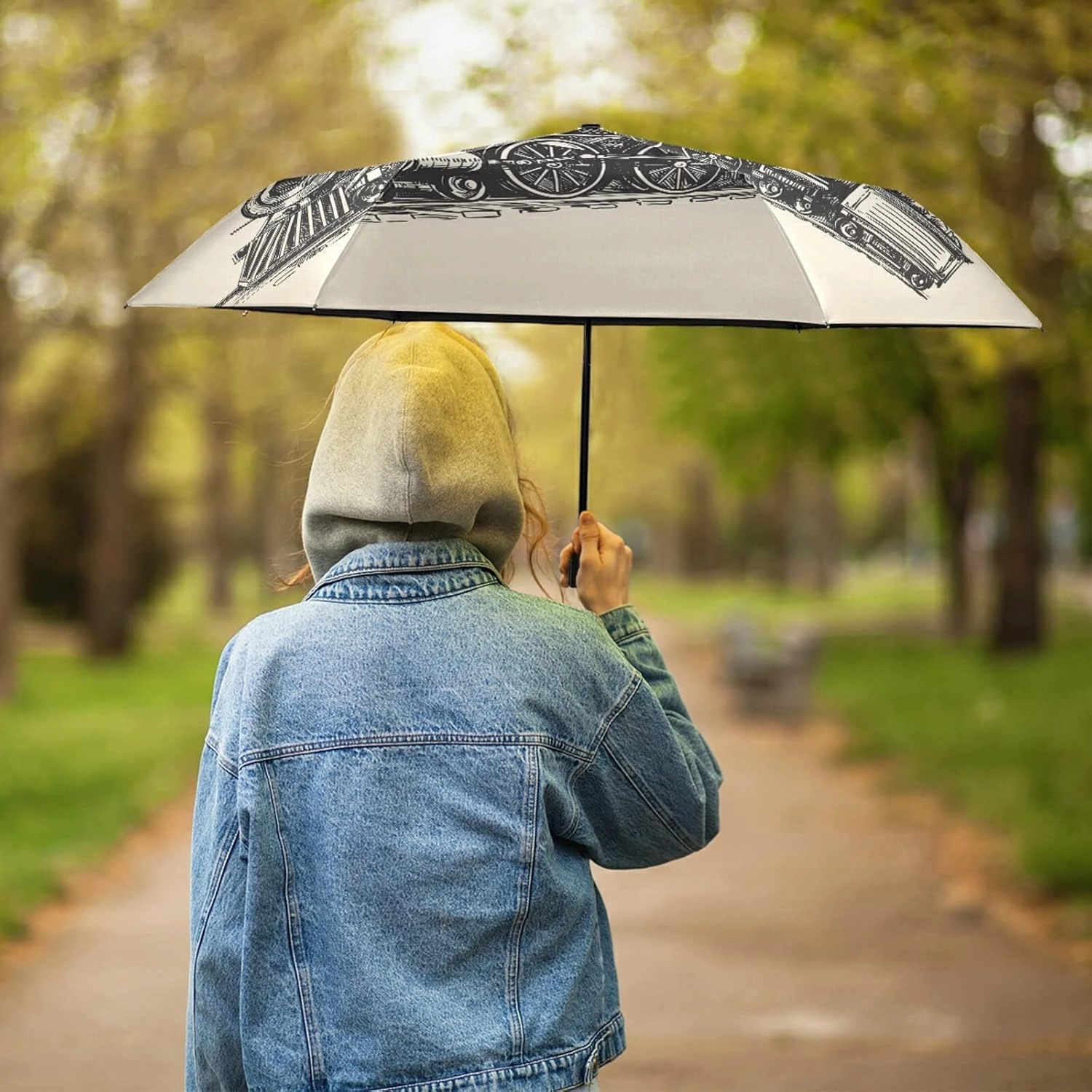 Poeticcity Folding Umbrella, Anti-UV 3 Folds Lightweight Parasol, Compact Windproof Strong Umbrellas for Car Travel Sun & Rain