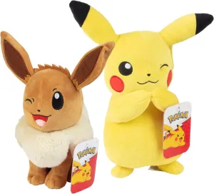 Pokemon 8" Eevee & Pikachu Plush, 2-Pack - Let's Go Starters - Officially Licensed - Authentic Soft Stuffed Animal Toy Figures - Easter Basket Stuffer Gift for Kids, Boys, Girls - 2 