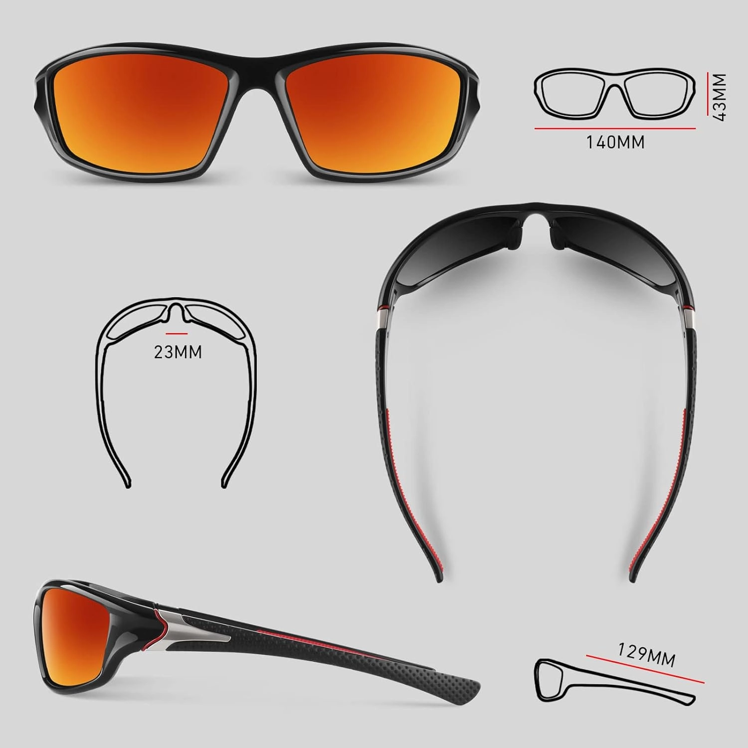 Polarized Sports Sunglasses for Men Women,Fishing Driving Rectangular Goggles UV400 Protection