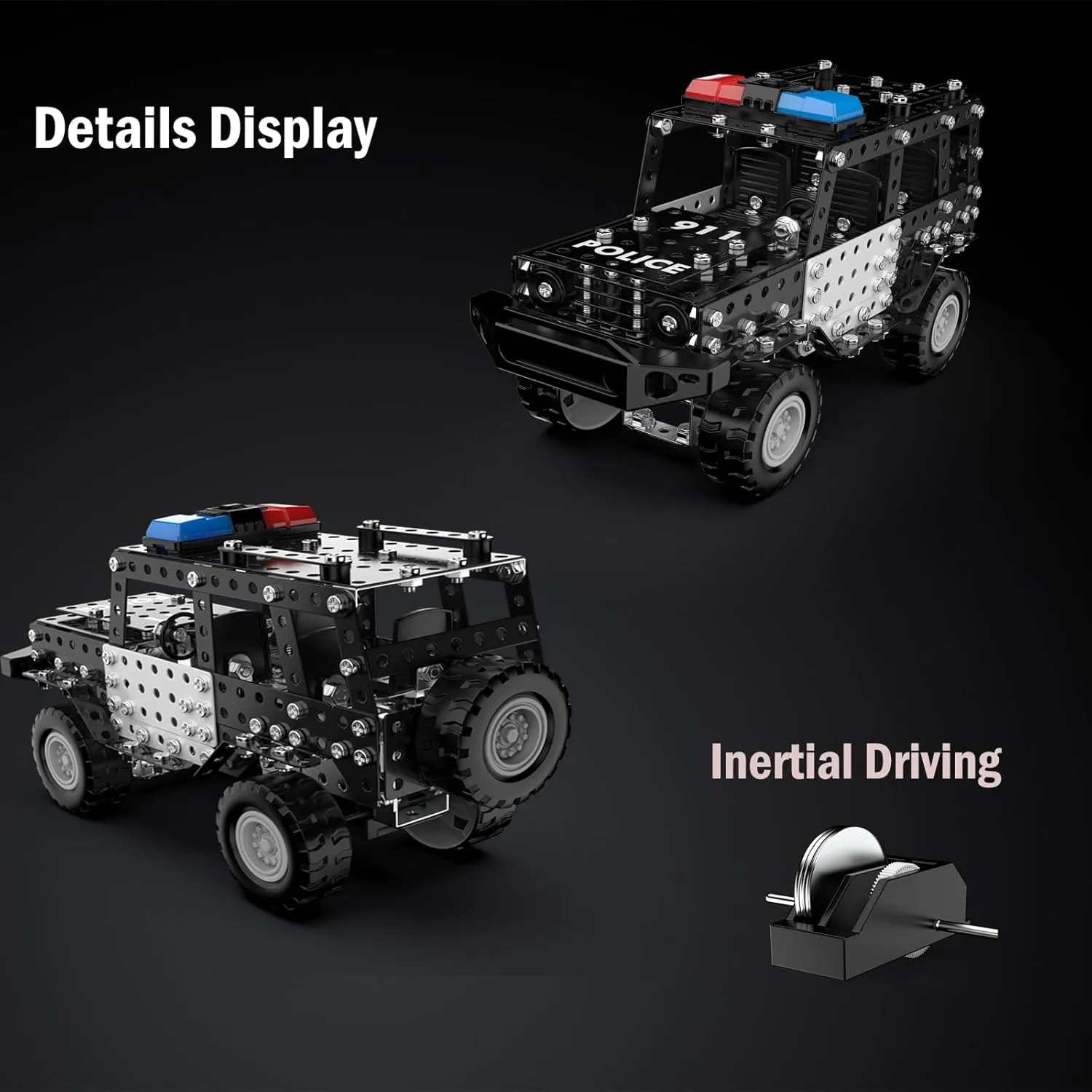 Police Vehicle Toy Set, Metal Model Vehicles Toys Erector Sets for Boys Ages 6-14, Police Truck STEM Building Toys Educational Creative Game Birthday Gift Idea