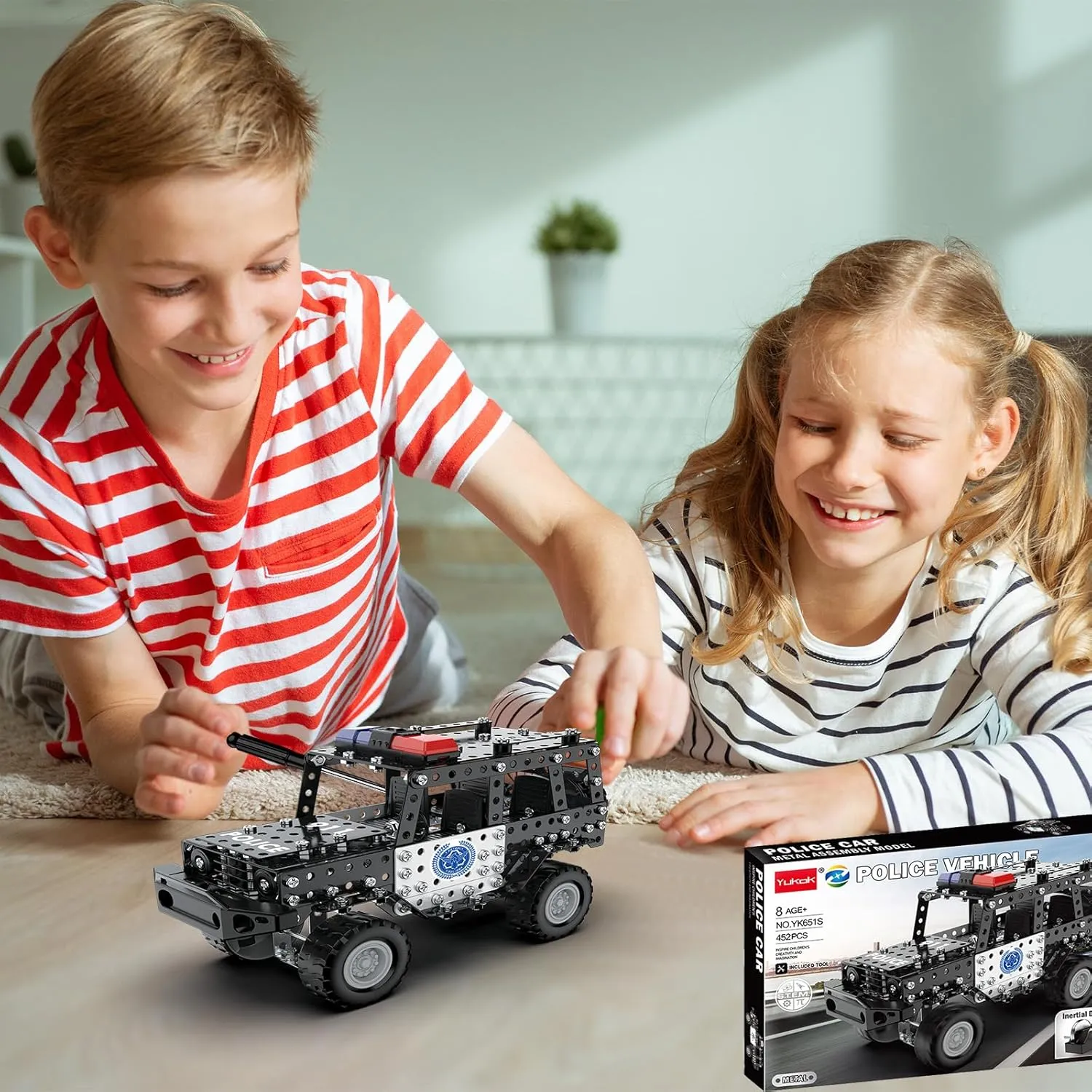 Police Vehicle Toy Set, Metal Model Vehicles Toys Erector Sets for Boys Ages 6-14, Police Truck STEM Building Toys Educational Creative Game Birthday Gift Idea