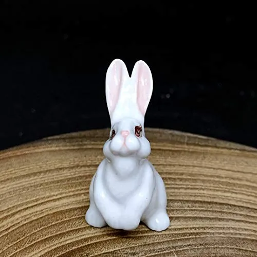 Porcelain Rabbit Bunny Figurine White Hand Painted Ceramic Miniature Terrarium Decor