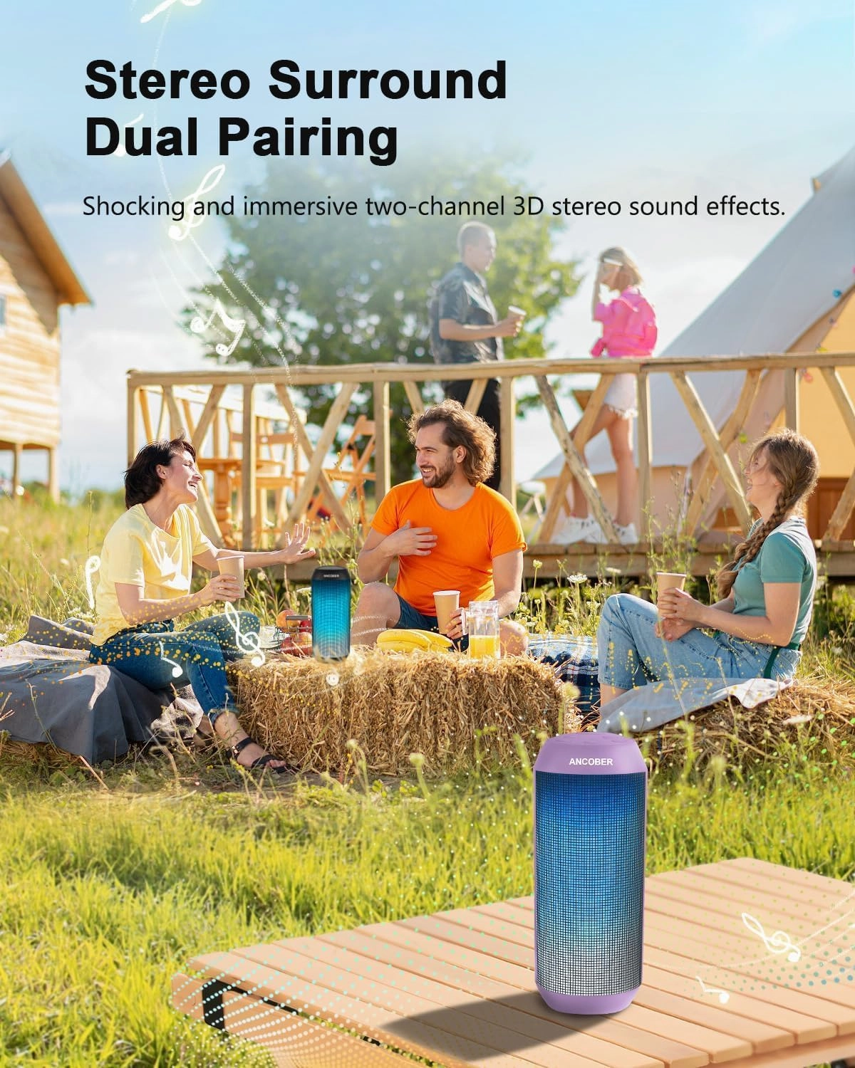 Portable Bluetooth Speaker Wireless, HD Stereo Sound with LED Lights, TWS Surround Dual Pairing, BT 5.3/AUX, for Outdoor Camping Party Home, Electronics Gadgets, Birthday Holiday Gfits for Him Her