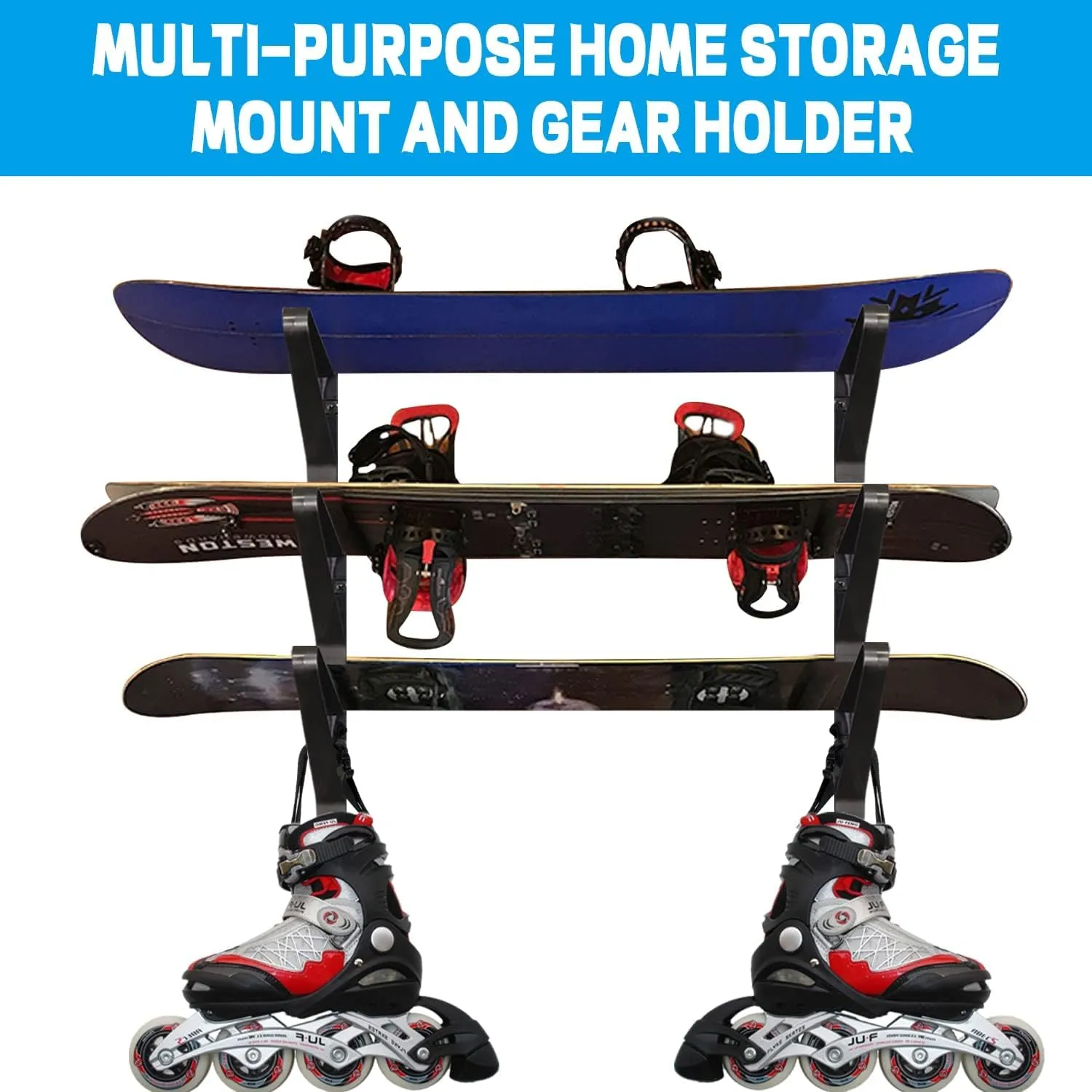Poskad Snowboard Wall Mount Display Rack,Adjustable Storage Layers Space Saving Design,Home and Garage SKi Board Storage.