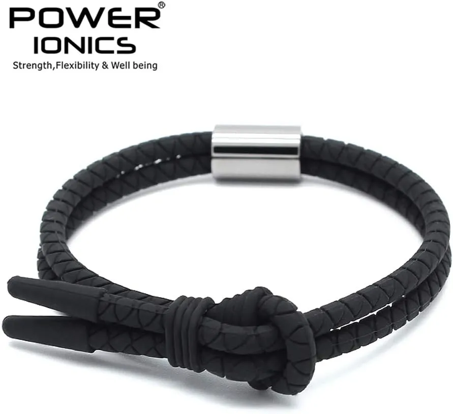 Power Ionics Balance Bracelets for Men – Protection Silicone Bracelets with Rose Gold or Gun Gray Stainless Streel Ring, Available in Black, Gray, Red, 26cm, Suitable for 12-23cm Wrist Size
