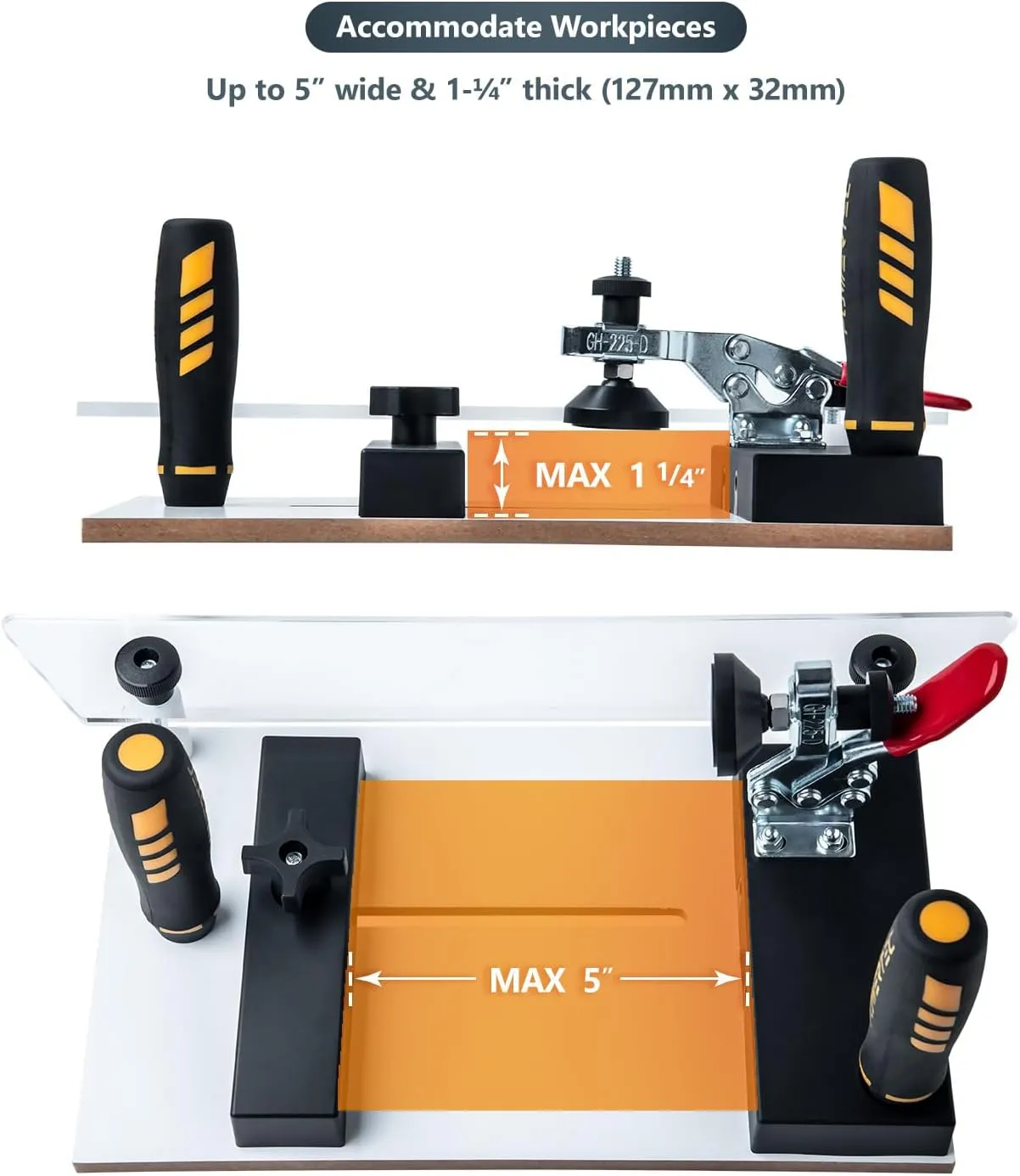 POWERTEC Rail Coping Sled for Router Tables, Router Coping Sled, Precise Cutting for Cabinet Door Joints, Drawer Fronts, Jigs, Adjustable Clamps, Lead Sled Table, Prevents End Grain Blowout (71765)