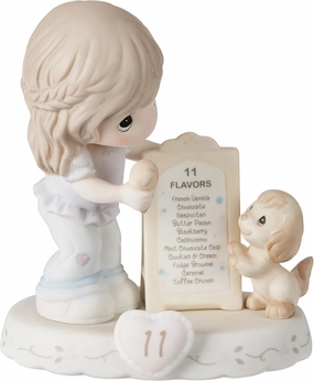 Precious Moments, Growing In Grace, Age 11, Bisque Porcelain Figurine, Brunette Girl, 154038B
