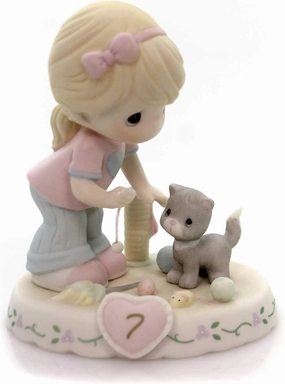 Precious Moments, Growing In Grace, Age 7, Bisque Porcelain Figurine, Blonde Girl, 154034