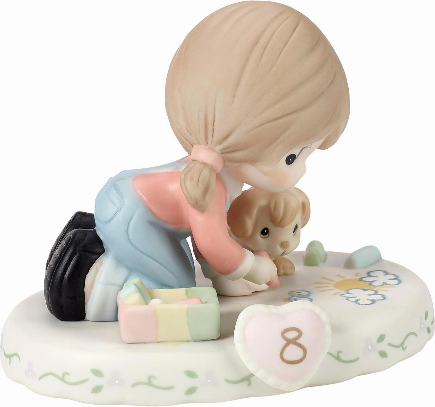 Precious Moments Growing In Grace, Age 8, Bisque Porcelain Birthday Figurine for 8 Year Old Girls, Brunette Girl, 154035B